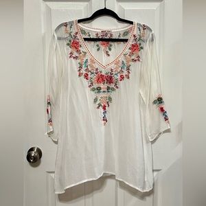 Johnny Was White floral tunic top